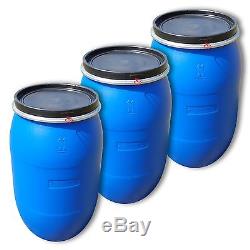 3 pièces Baril 220 litres fût alimentaire ouverture totale bleu (3x22119)