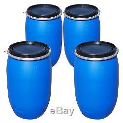 4 pièces Baril 120 litres, avec couvercle, polyéthylène bleu (4x22120)