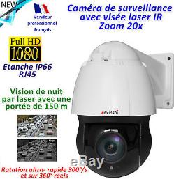 Caméra rotative IR visée laser 150m 360° réels IP66 Zoom 20x
