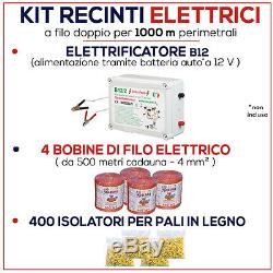 Kit de CLÔTURE électrique 1000 mt Electrificateur B/12 V + Isolateurs + Fil