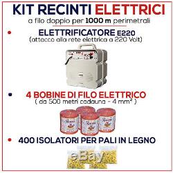 Kit de CLÔTURE électrique 1000 mt Electrificateur E/220 V + Isolateurs + Fil