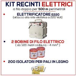 Kit de CLÔTURE électrique 500 mt Electrificateur E/220 V + Isolateurs + Fil