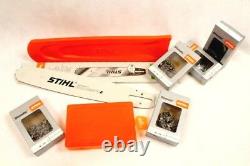 STIHL Guide Rail 3003 000 5221 50cm 1,6 3/8 + Protection Boîte 5x Chaînes Plein