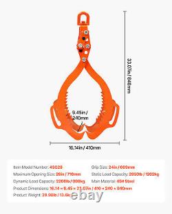 VEVOR Pince Forestière Levage Troncs Bûches Acier Pivotante 710 mm 4 Griffes